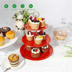 TP 3-Tier Cupcake Stands Melamine Dessert Stands Fruit Candy Display Tower for Wedding Birthday Tea Party and Baby Shower (2Pcs-Red) - Image 2