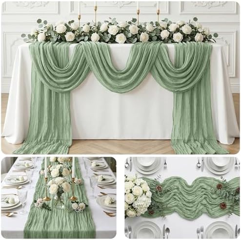 20 Pack Sage Green 17 x 108 Inch Cheesecloth Table Runner - Boho Gauze Sheer Fabric for Wedding Baby Shower Party Home Decor - Image 6