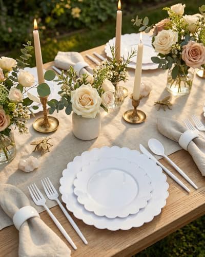 150 Pcs White Heavy Duty Plastic Plates for Party Scalloped Plates - Image 3