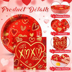 Ziliny 171 Pcs Valentine's Day Party Decorations Serve 24 Xoxo Paper Plates Napkins Cups Banner Tablecloth Cutlery Valentine Galentines Day Anniversary Wedding Baby Shower Party Supplies - Image 4