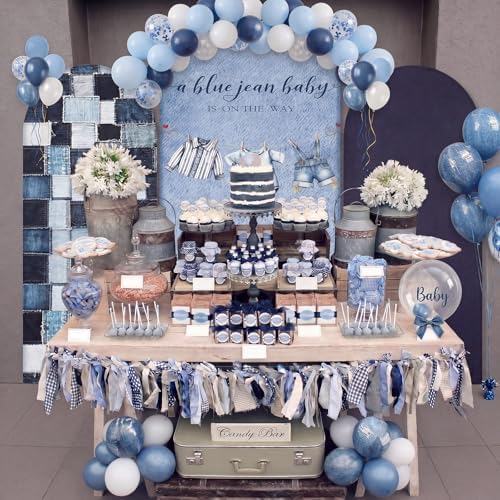 Chunful 3 Pcs Blue Jean Baby Shower Arch Backdrop Cover Baby Shower Photo Background Decor 2-Sided Round Top Cute Backdrop Arch Cover for Wedding Birthday Party Decoration 6 Ft/5 Ft/4 ft (Blue) - Image 4