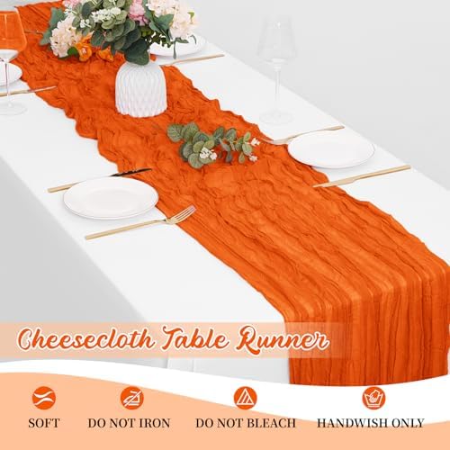 16 Pack Orange Cheesecloth Table Runners 20x120 Inch Gauze Table Runner 10FT Easter Cheese Cloth Table Runner Rustic Sheer Runner for Wedding Baby Shower Birthday Party Table Decor - Image 6