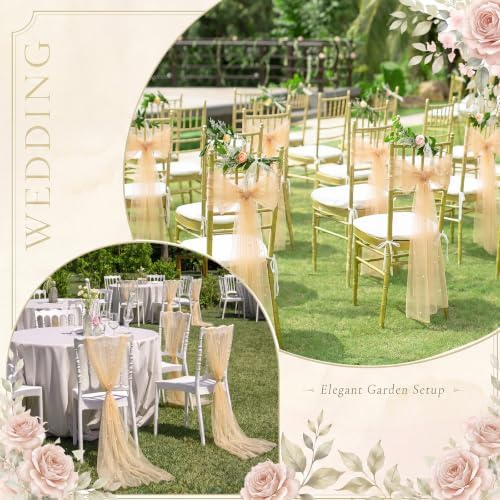 VitalCozy 50 Pack Light Brown Pearls Chair Sashes with Bows Wedding Decor - Image 6