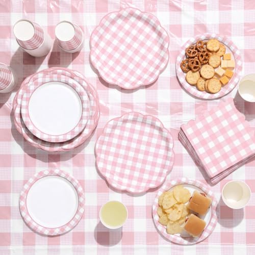 Pink 254 Pcs Gingham Plates Napkins Party Supplies for 50 - Image 6