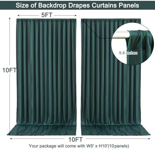 50x10ft Hunter Green Backdrop Curtain for Wedding Parties Wrinkle Free Fabric Dark Green Drapes Backdrop Decoration for Baby Shower Birthday Photography Decoration 10 Panels, 5ft x 10ft - Image 6