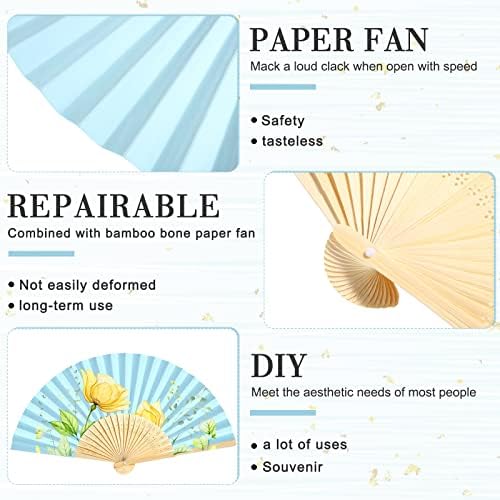 Roowest 50 Pack Paper Folding Fans Bamboo Wedding Favors, Blue - Image 3