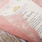 5.12 x7.28 inch 50PCS Pink Blank Laser Cut Hollow Lace Wedding Invitations with Envelopes & Pearl Bowknot Quinceanera Invitation Cards for Wedding Invite - Image 7