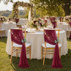 QueenDream Burgundy Chair Sashes Wedding: 50 Pieces Long Sheer Wedding Aisle Chair Decorations Tulle Chairs Covers with Artificial Eucalyptus - Image 6