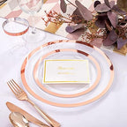 YOUBET 175PCS Rose Gold Plastic Plates - Clear Plastic Plates Disposable with Rose Gold Rim includes 50 Plates, 25Forks, 25Knives, 25Spoons, 25Cups, 25Napkins for Party & Wedding - Image 3