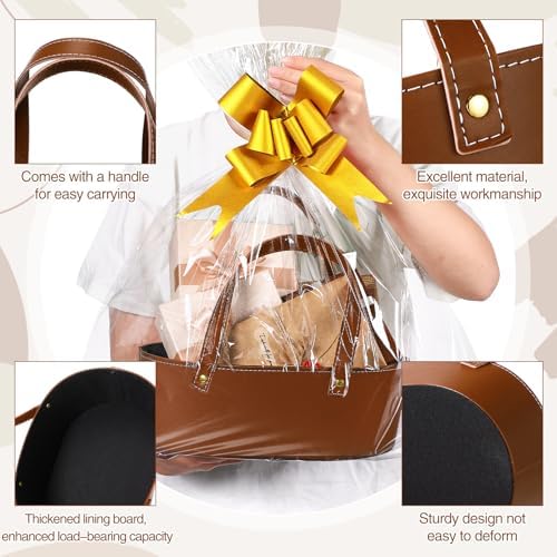 Wonderjune Empty Baskets for Gift Thanksgiving Leather Gift Bags, Brown - Image 3