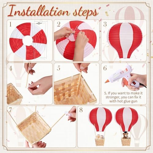Meooeck 8 Sets Red Hot Air Balloon Table Centerpieces Decor - Image 4