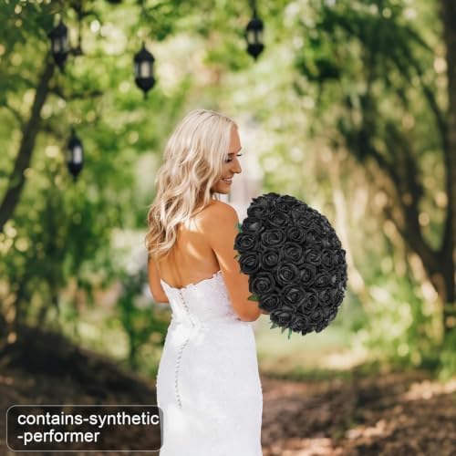 50 PCS Black Roses Artificial Flowers, Fake Roses with Stem Realistic Silk Roses for Halloween DIY Wedding Bouquets Table Centerpieces Arrangements Baby Shower Party Birthday Home Decor Gift for Her - Image 2