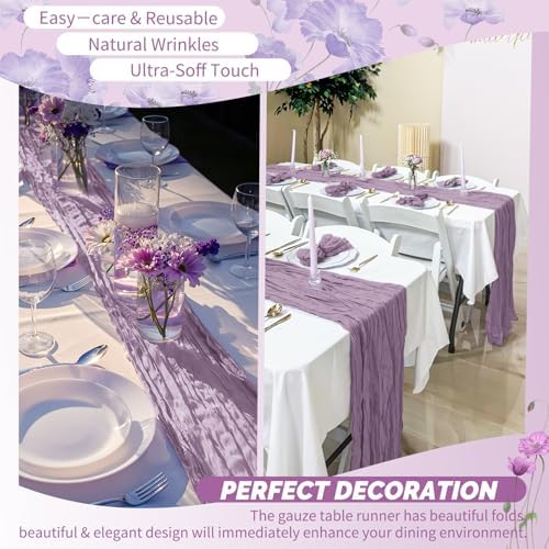 18 Pack Purple Cheesecloth Table Runner 17x108 Inches Boho Home Decor - Image 6