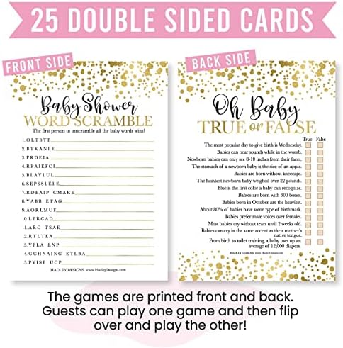 Hadley Designs 25 Gold Word Scramble For Baby Shower, 25 True Or False Game, 25 Baby Animal Matching, 25 Nursery Rhyme Game - 4 Double Sided Cards Baby Shower Ideas, Baby Shower Party Supplies - Image 6