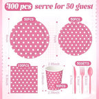 Funnymoom 400 Pcs Pink Polka Dot Party Supplies for 50 Guests White Polka Dot Paper Plates and Napkins Knives Spoon Fork Cup Set Cutlery for Birthday Wedding Bridal Shower Pink Girl - Image 3