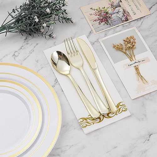 BESTVIP 350 PCS Disposable White and Gold Plastic Plates for 50 Guests - Image 5