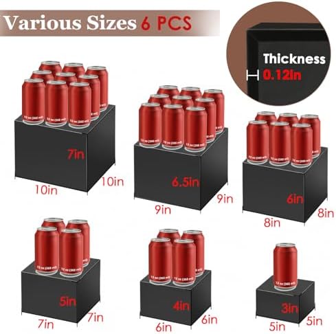 6Pcs Black Buffet Risers Set (Size 5",6",7",8",9",10"),Food Risers for Buffet Table Display Stand Shelf for Party Catering Dessert Collectibles Acrylic Cube Boxes Display with Hollow Bottoms - Image 2