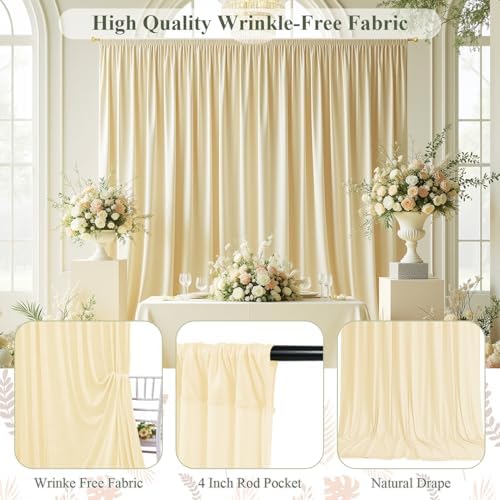 10x10ft Wrinkle Free Beige Backdrop Curtain for Parties, Soft Beige Photo Backdrop Curtains, Polyester Photo Backdrop Drapes for Birthday Party Baby Shower Photography Background - Image 4