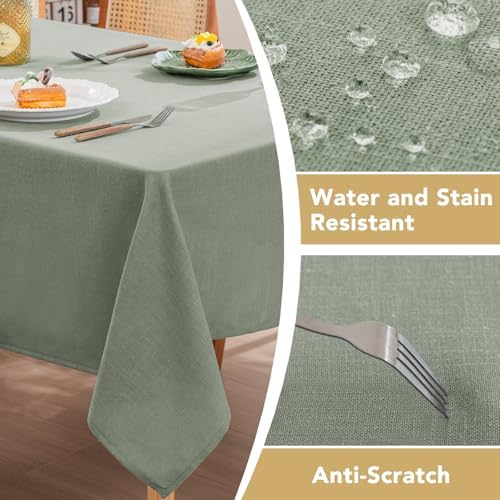 H.VERSAILTEX Linen Table Cloths Rectangle 60 x 104 Inch Premium Tablecloth Spill-Proof Waterproof Table Cover for Dining Buffet Feature Extra Soft and Thick Fabric Wrinkle Free, Sage - Image 4