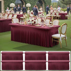 6 pk Burgundy Spandex Tablecloth 6ft with Ruffled Tables,Wrinkle Free High-Stretch Fitted Table Cloths for 6 Foot Rectangle Tables,Elastic Maroon Spandex Table Covers 6 ft for Weddings Banquet Dinning by ENJOYYOURPARTY