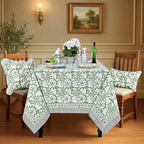 Ridhi Sage Green Hand Block Print Cotton Rectangle Tablecloth 140 x 72 Inch - Image 2