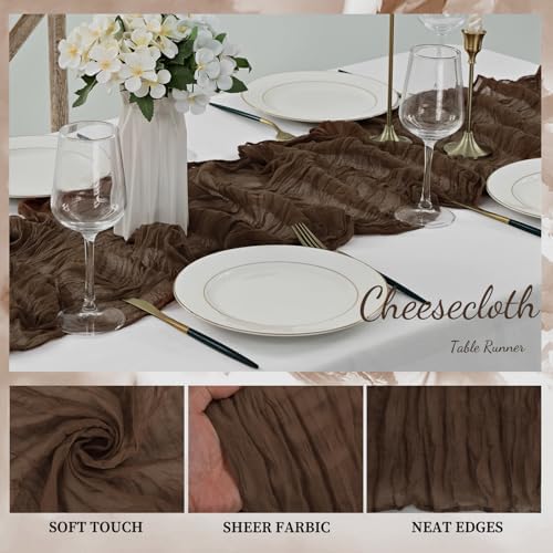 6FT 20 Pack Brown Cheesecloth Table Runner 20 x 120 Inch Long Boho Fabric Rustic Cheese Cloth Table Runner for Wedding Bridal Shower Baby Shower Gauze Sheer Birthday Party Table Decorations - Image 3