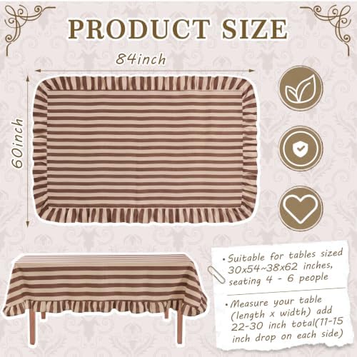 Tudomro Striped Tablecloth, Rectangle, Brown, Cream, 84'' X 60'' - Image 2