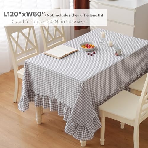 Grey White Gingham Ruffle Tablecloth Rectangular 120“x60 - Image 2