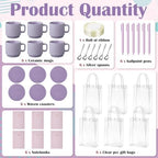 36 Pcs/6 Sets Baby Shower Prizes for Winners Include Ceramic Mugs with Spoons Woven Coasters Notebooks with Pens Clear PVC Gift Bags for Bridal Shower Party Favors(Purple) - Image 3