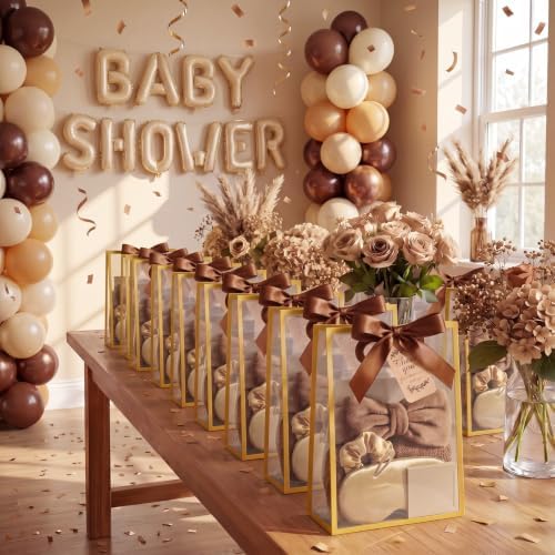 54 Pcs Baby Shower Prizes for Winners Prizes Gifts 6 Sets with Headbands Eye Masks Mirrors Hair Ties Hair Clips Socks Storage Bags Thank Card Gift Bag for Baby Shower Party Wedding(Brown) - Image 5