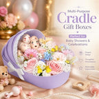 6PCS Baby Shower Box, Crib Basket Cardboard Box, Cradle-shaped Flower Basket Gift Boxs, Baby Carriage Centerpiece Floral Baskets for Celebration Birthday Decor (Purple, 14.17*8.27*3.15 in) - Image 4