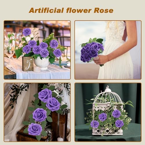 Artificial Flowers Realistic Roses, Real Looking Fake Roses with Stem for DIY Wedding Bouquets Centerpieces Bridal Shower Party Home Romantic Decorations (Dark Purple, Regular 3" - 200pcs) - Image 3