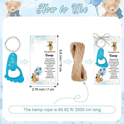 Estune 50 Sets Boy Baby Shower Bottle Opener Favors Bulk Include 50 Pcs Blue Footprint Keychain Bottle Openers with Organza Bags Thank Tags Baby Shower Gender Reveal Party Souvenirs Gifts for Guests - Image 4