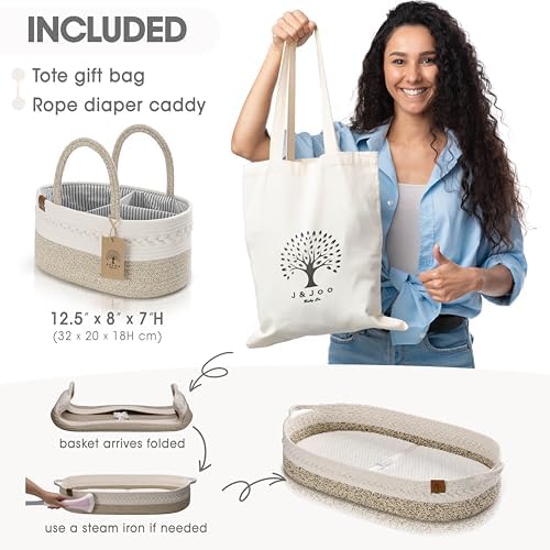 Baby Changing Basket Includes Diaper Caddy - Soft & Waterproof Dual-Cover, Portable, Changing Pad for Dresser & Changing Table, Gift for Baby Shower, Organic Cotton Rope - Image 5