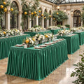 14ft Length Satin Green Table Skirt Rectangle Tables, Wrinkle Free Pleated Ruffle Table Cloth Glitter Desk Skirting for Weddings Birthday Party Satge Banquet Dining Table Decorations by Partisky