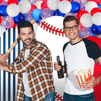 Foilswirl Baseball Theme Photo Background 4ft 5ft 6ft Spandex Arch Backdrop Cover for Photography Studio, Red Blue White Sports Backdrop for Photo Shoot Props - Image 2