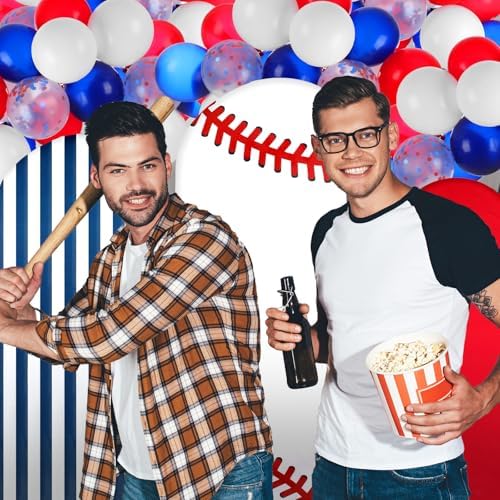 Foilswirl Baseball Theme Photo Background 4ft 5ft 6ft Spandex Arch Backdrop Cover for Photography Studio, Red Blue White Sports Backdrop for Photo Shoot Props - Image 2
