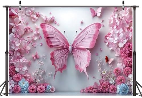 10X6.5ft Pink Butterfly Flower Backdrop for Photography Floral Wonderland Photo Background Baby Shower Birthday Bridal Shower Party Decors Newborn Girls Princess Portrait Photobooth Props - Image 4