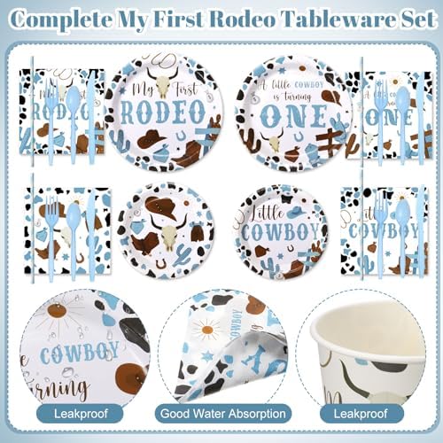 450 Pcs Tableware Set, Serve 50, Blue, My First Rodeo Birthday - Image 3