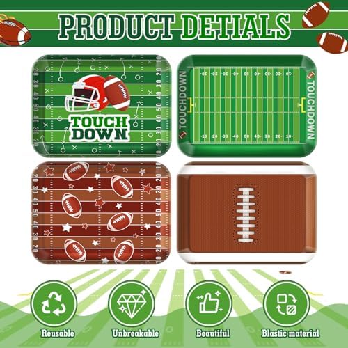 4 Pieces Football Serving Trays Melamine Platters - Image 3