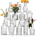 Glass Bud Vases Set of 16 - Assorted Small Mini Glass Vases for Flowers, Crystal Vintage Vase Set, Bulk Centerpieces for Table Décor, Wedding, Home and Events (Clear, 16 Pcs) by Unknown