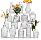 Glass Bud Vases Set of 16 - Assorted Small Mini Glass Vases for Flowers, Crystal Vintage Vase Set, Bulk Centerpieces for Table Décor, Wedding, Home and Events (Clear, 16 Pcs) by Unknown