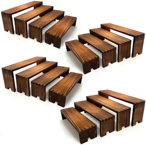 Yikaroeli Large Display Wood Risers Wooden Display Stand Tiered Wood Racks Decorative Rectangular, 4 Set 16 Pieces Cupcake Stands Cake Cologne Perfume Organizer (Large/4Pack Brown) by Yikaroeli