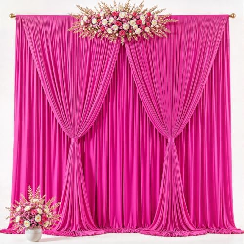 10ft x 10ft Hot Pink Backdrop Curtains, Hot Pink Drapes for Backdrop Fabric - Image 7