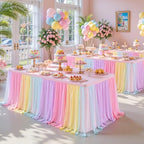 4 Pack Rainbow Tablecloth for 8 Foot Rectangle Tables Tulle Tablecloth Rainbow Table Cloth Rectangle 8ft Spandex Table Covers for Baby Shower Girls Unicorn Birthday Party Wedding Banquet Tables Skirt - Image 4