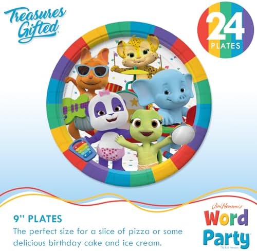 Treasures Gifted Officially Licensed Jim Henson’s Word Party Birthday Supplies - Serves 24 Guests Dinnerware Classic Set Word Party Birthday Decorations - Word Party Decorations Plates Napkins & Cups - Image 2