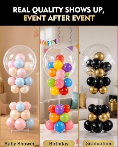 Bezente Pro Series Clear Acrylic Balloon Stand Kit Set of 6, 15.75 Inch Reusable Balloon Sticks Holder with Base, Party Tabletop Centerpiece Decor for Wedding Birthday Baby Shower(No Balloon) - Image 4