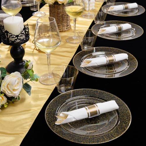 DaYammi 210PCS Gold Glitter Plastic Dinnerware Set for 30 Guests - Image 5