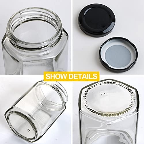 6 oz 25 Pack Hexagon Glass Honey Jars with Black Lids - Image 3