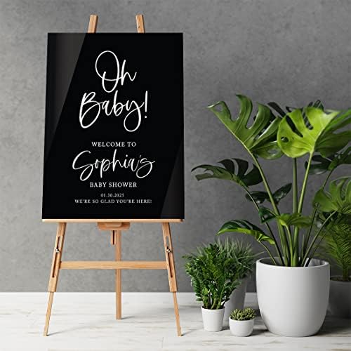 Andaz Press 16"x20" Black Acrylic Personalized Baby Shower Welcome Sign, Gender Neutral Large Oh Baby Sign for Easel Stand, Baby Shower Decorations - Image 2